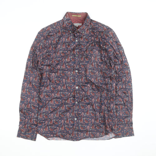 Ted Baker Men's Blue Red Paisley Button-Up Cotton Shirt Size S