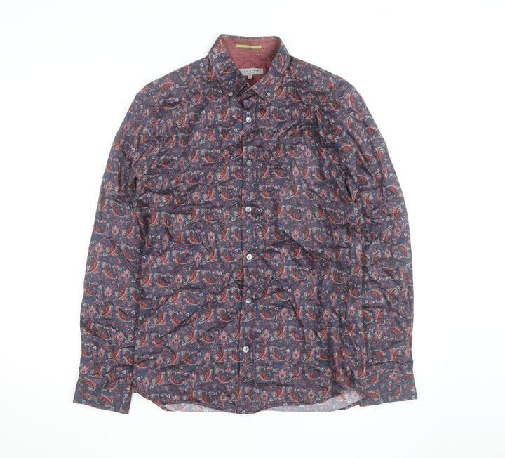 Ted Baker Men's Blue Red Paisley Button-Up Cotton Shirt Size S