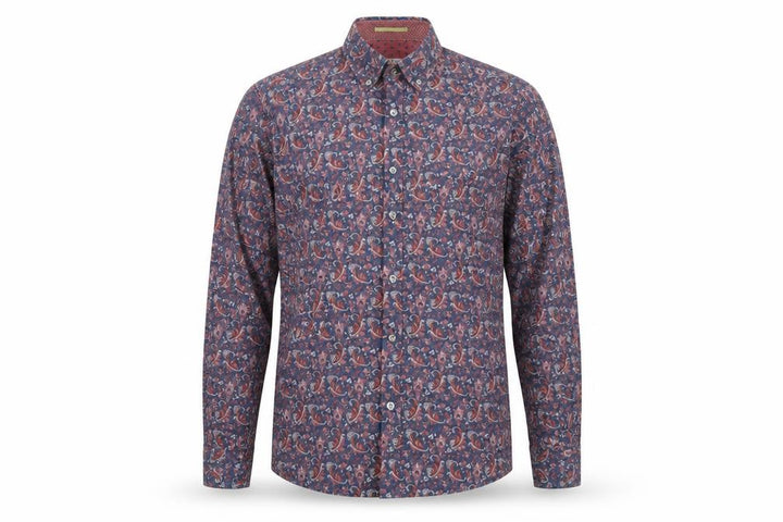 Ted Baker Men's Blue Red Paisley Button-Up Cotton Shirt Size S