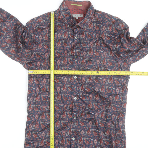 Ted Baker Men's Blue Red Paisley Button-Up Cotton Shirt Size S