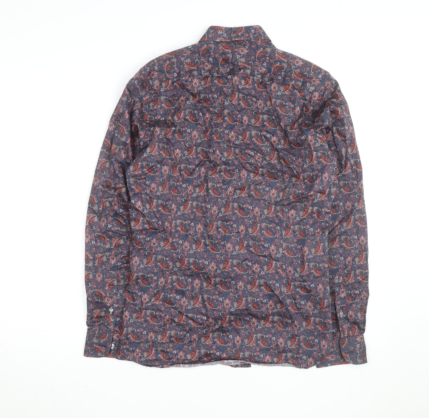 Ted Baker Men's Blue Red Paisley Button-Up Cotton Shirt Size S