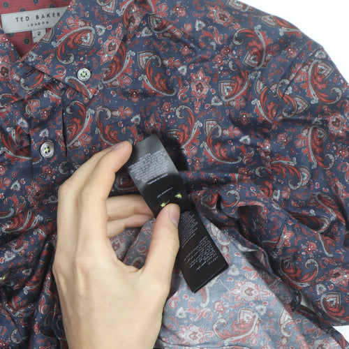 Ted Baker Men's Blue Red Paisley Button-Up Cotton Shirt Size S