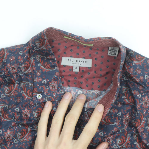 Ted Baker Men's Blue Red Paisley Button-Up Cotton Shirt Size S