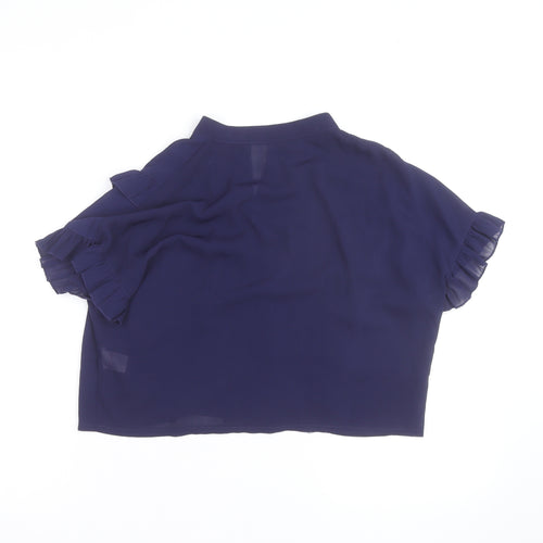Boohoo Women Blue Ruffle Short Sleeve Cropped Blouse UK 10