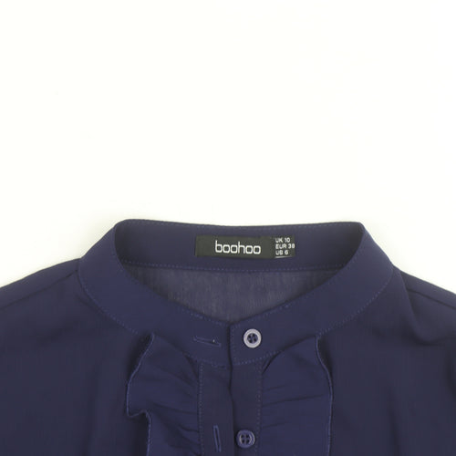 Boohoo Women Blue Ruffle Short Sleeve Cropped Blouse UK 10