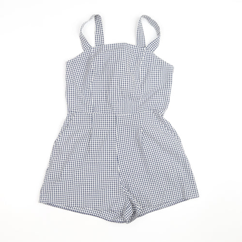 New Look Women's Blue Gingham Check Cotton Sleeveless Playsuit UK 8