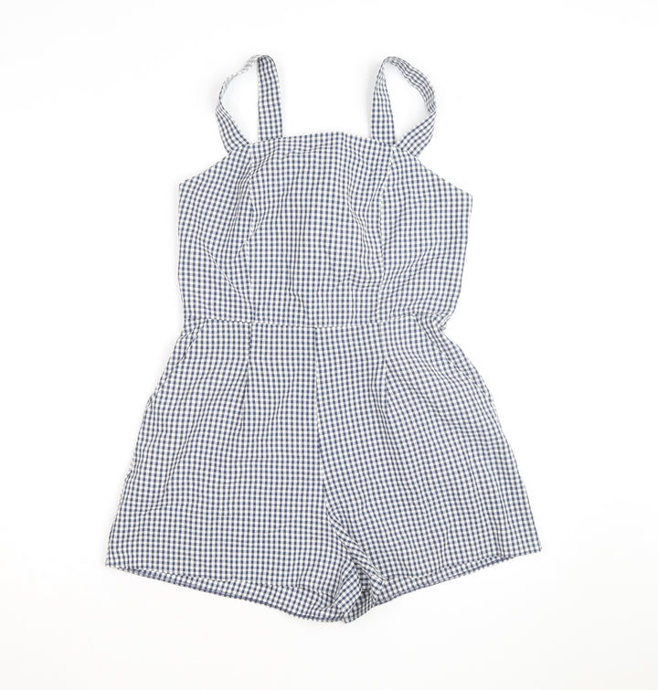 New Look Women's Blue Gingham Check Cotton Sleeveless Playsuit UK 8