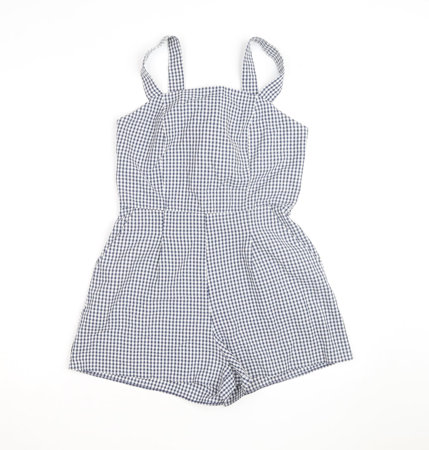 New Look Women's Blue Gingham Check Cotton Sleeveless Playsuit UK 8