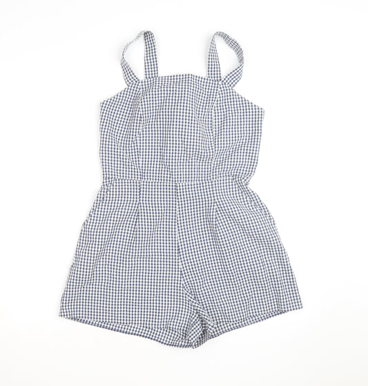 New Look Women's Blue Gingham Check Cotton Sleeveless Playsuit UK 8