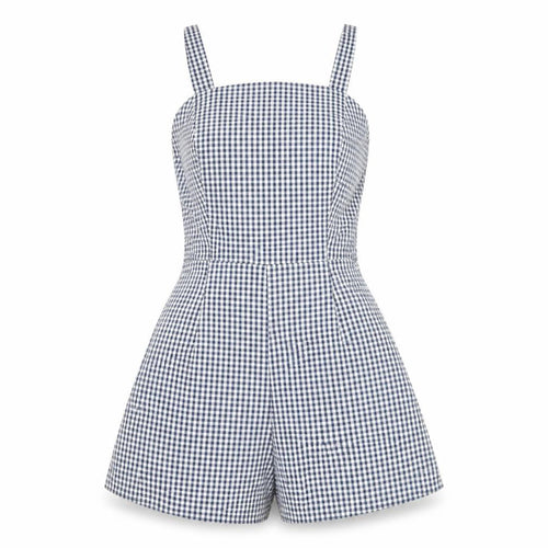 New Look Women's Blue Gingham Check Cotton Sleeveless Playsuit UK 8