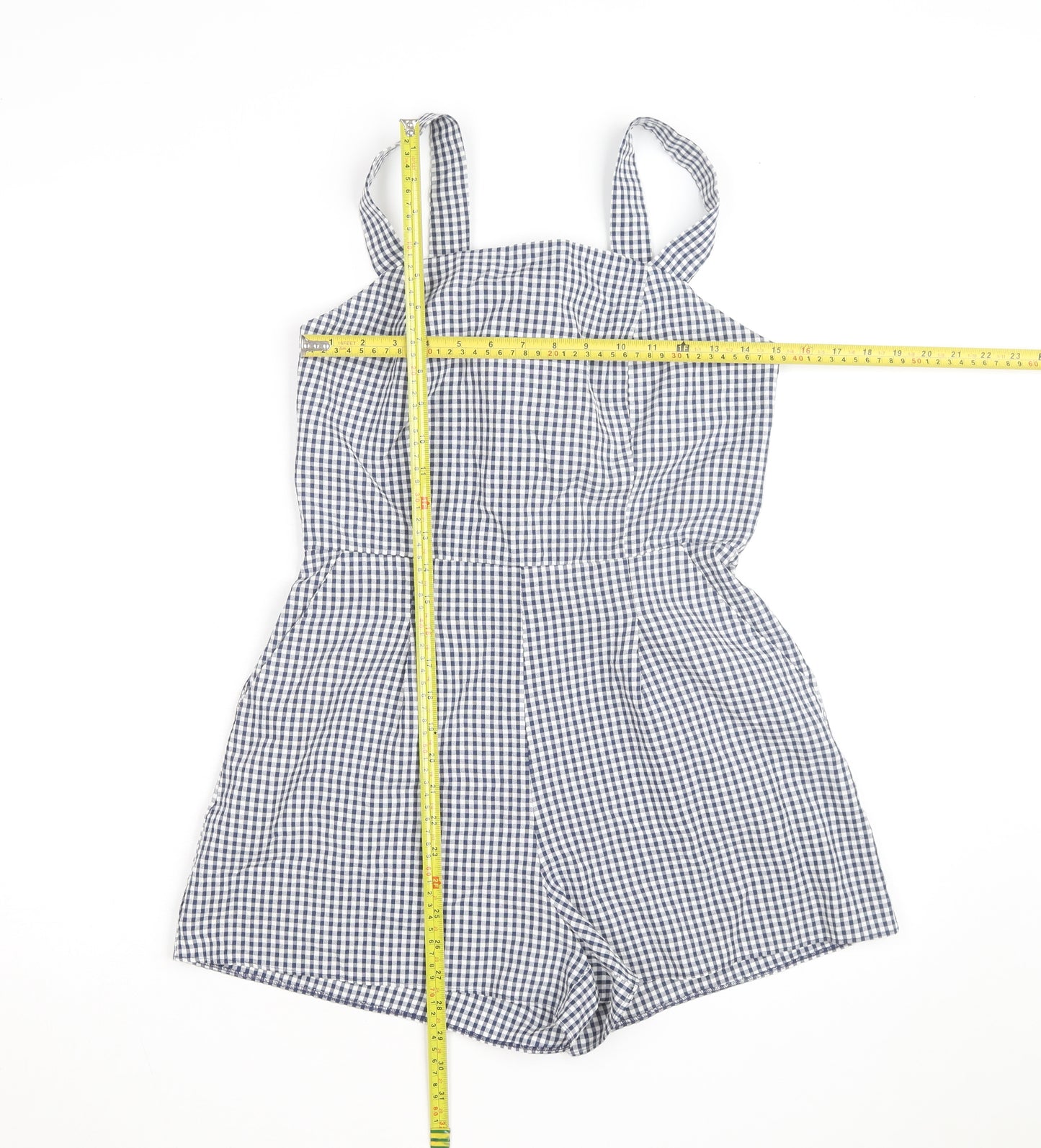New Look Women's Blue Gingham Check Cotton Sleeveless Playsuit UK 8