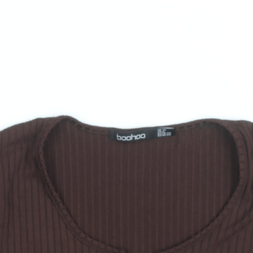 Boohoo Women Brown Ribbed Long Sleeve Bodysuit Size 8