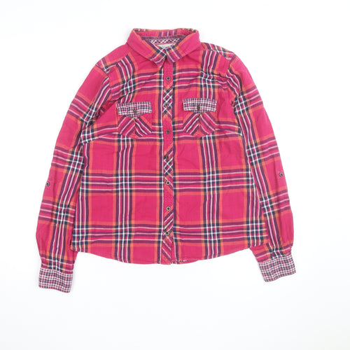 Falmer Heritage Women's Pink Plaid Cotton Button-Up Shirt Size 12