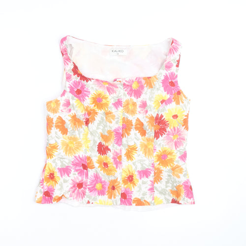 Kaliko Women’s Multicoloured Floral Linen Blend Sleeveless Blouse Size 14