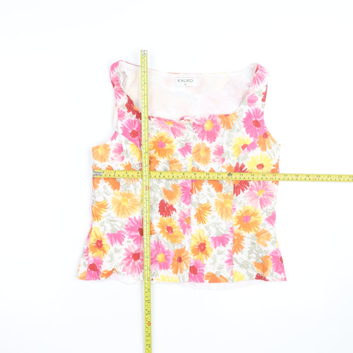 Kaliko Women’s Multicoloured Floral Linen Blend Sleeveless Blouse Size 14