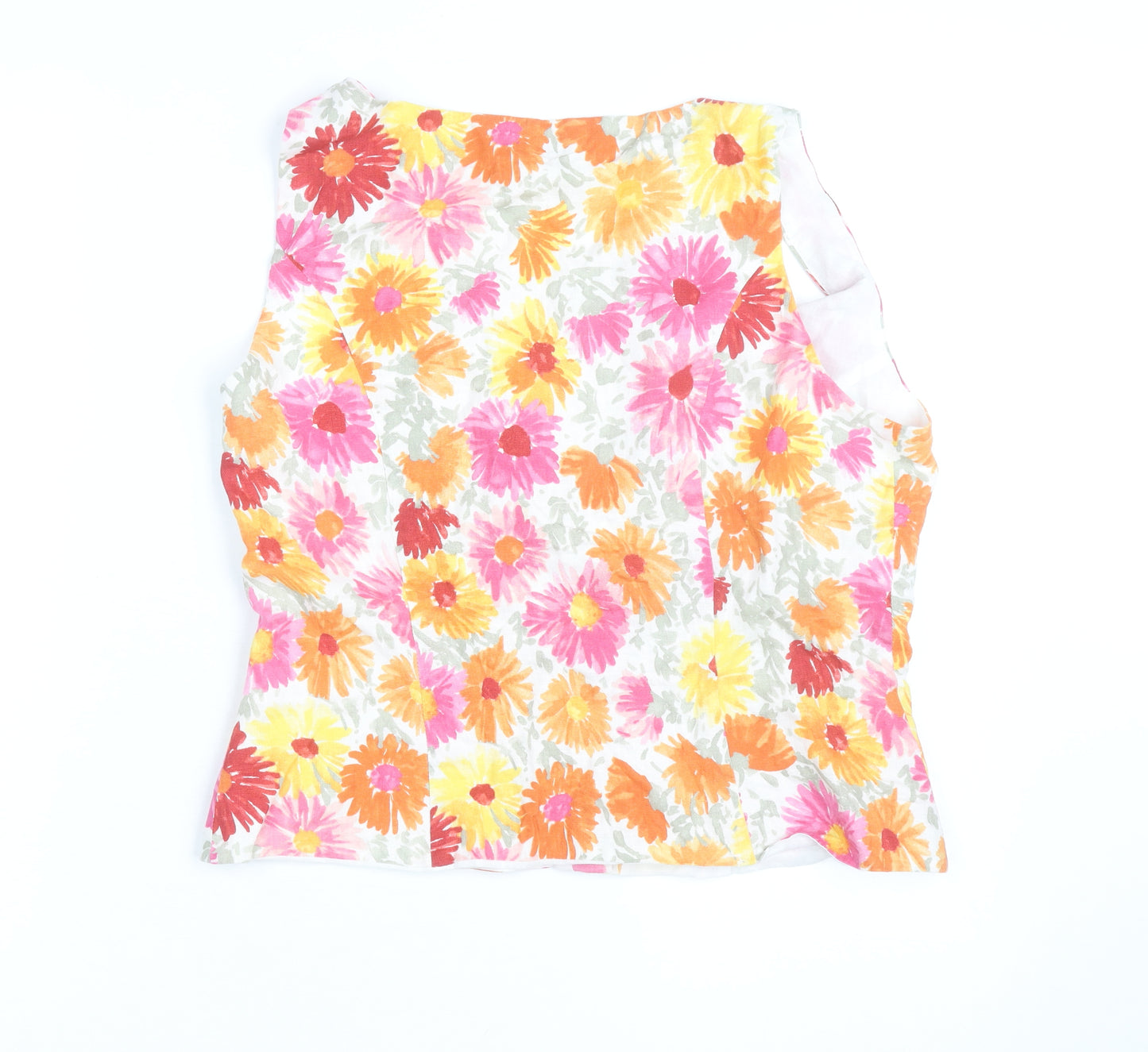Kaliko Women’s Multicoloured Floral Linen Blend Sleeveless Blouse Size 14