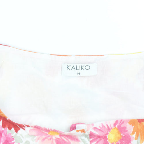 Kaliko Women’s Multicoloured Floral Linen Blend Sleeveless Blouse Size 14