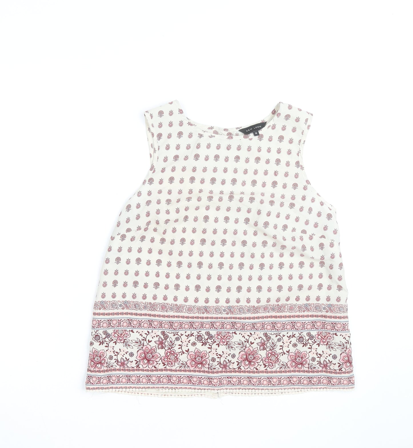 New Look Women’s Ivory Floral Tunic Sleeveless Blouse Size 12