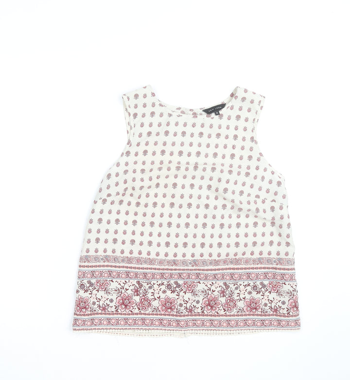 New Look Women’s Ivory Floral Tunic Sleeveless Blouse Size 12