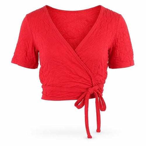 Missguided Womens Red Wrap Tie Blouse UK 4 V-Neck Short Sleeve Top