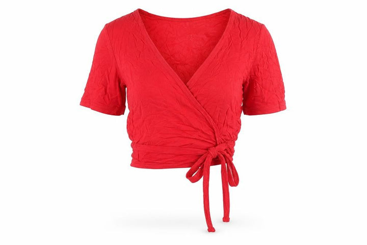 Missguided Womens Red Wrap Tie Blouse UK 4 V-Neck Short Sleeve Top