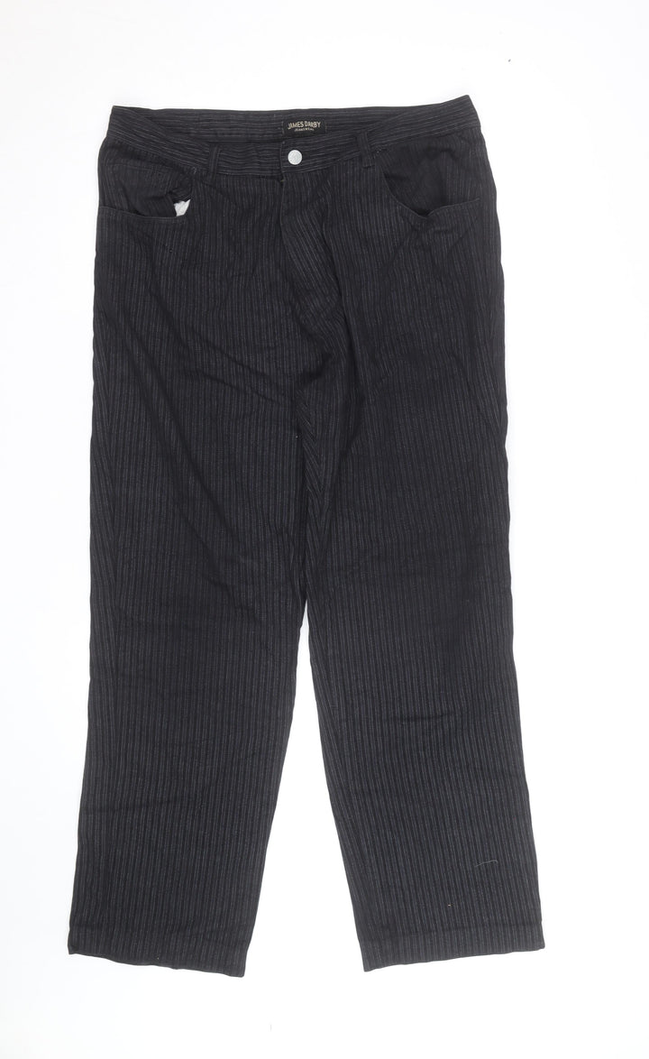 James Darby Men’s Black Pinstripe Cotton Chino Trousers Regular Fit