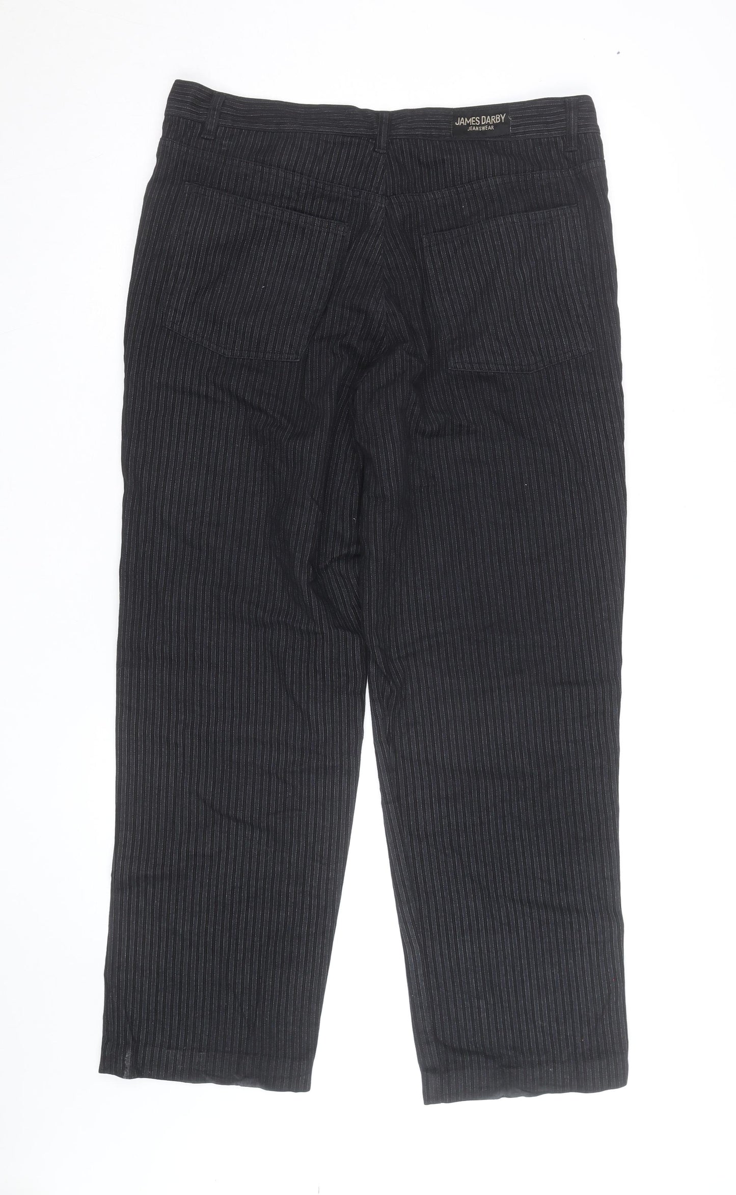 James Darby Men’s Black Pinstripe Cotton Chino Trousers Regular Fit