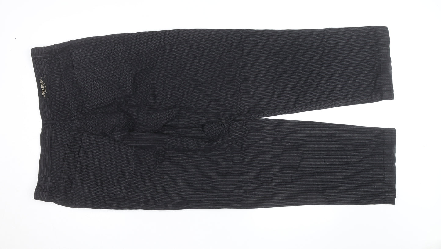 James Darby Men’s Black Pinstripe Cotton Chino Trousers Regular Fit