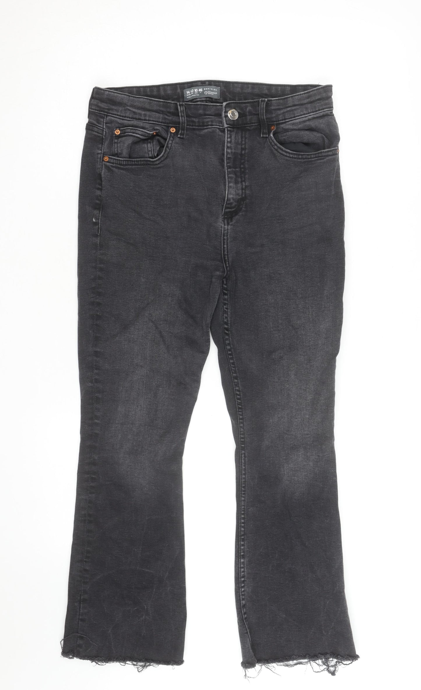 Primark Women’s Black Flared Denim Jeans Size 14 Regular Stretch Fit