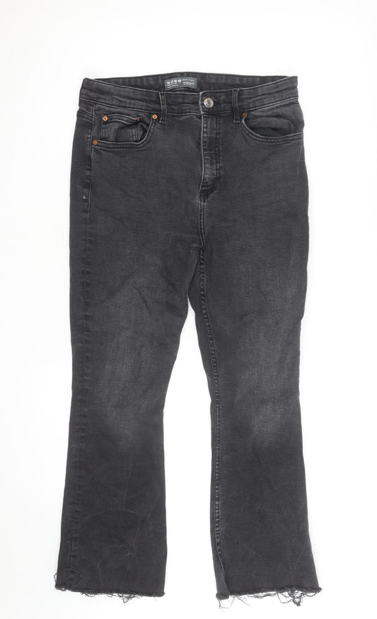 Primark Women’s Black Flared Denim Jeans Size 14 Regular Stretch Fit