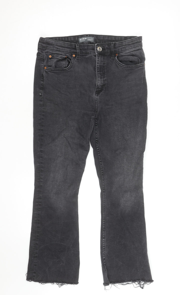 Primark Women’s Black Flared Denim Jeans Size 14 Regular Stretch Fit