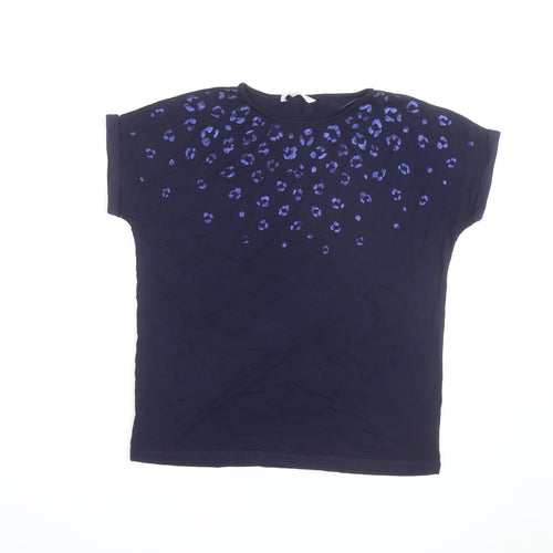 Tu Women Blue Leopard Print Cotton Stretch T-Shirt Size 10