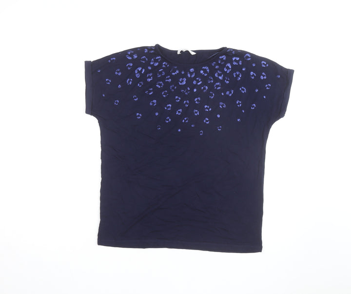 Tu Women Blue Leopard Print Cotton Stretch T-Shirt Size 10