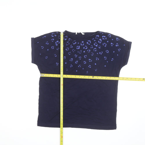 Tu Women Blue Leopard Print Cotton Stretch T-Shirt Size 10