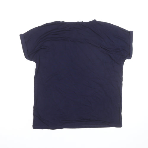 Tu Women Blue Leopard Print Cotton Stretch T-Shirt Size 10