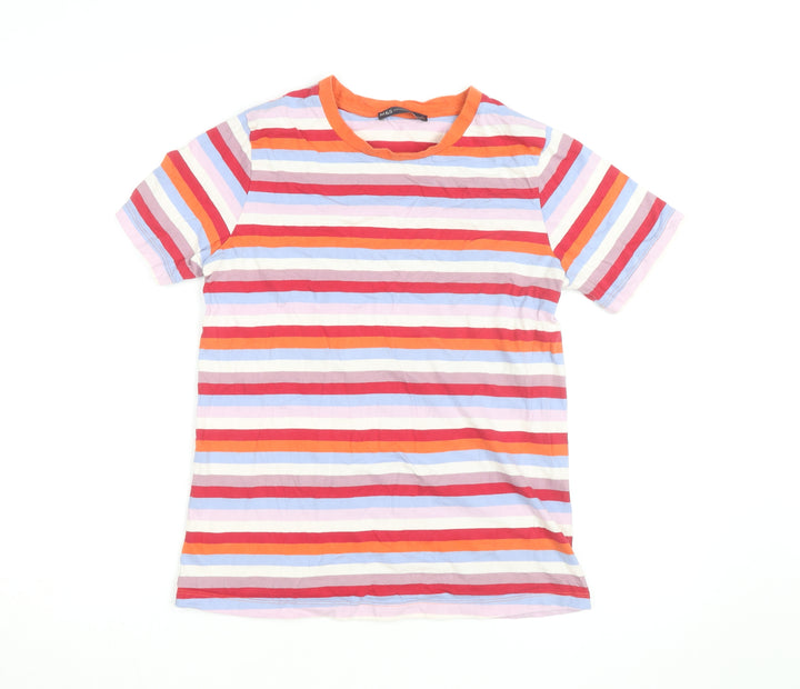 Marks and Spencer Women's Multicoloured Striped Cotton T-Shirt Size 10