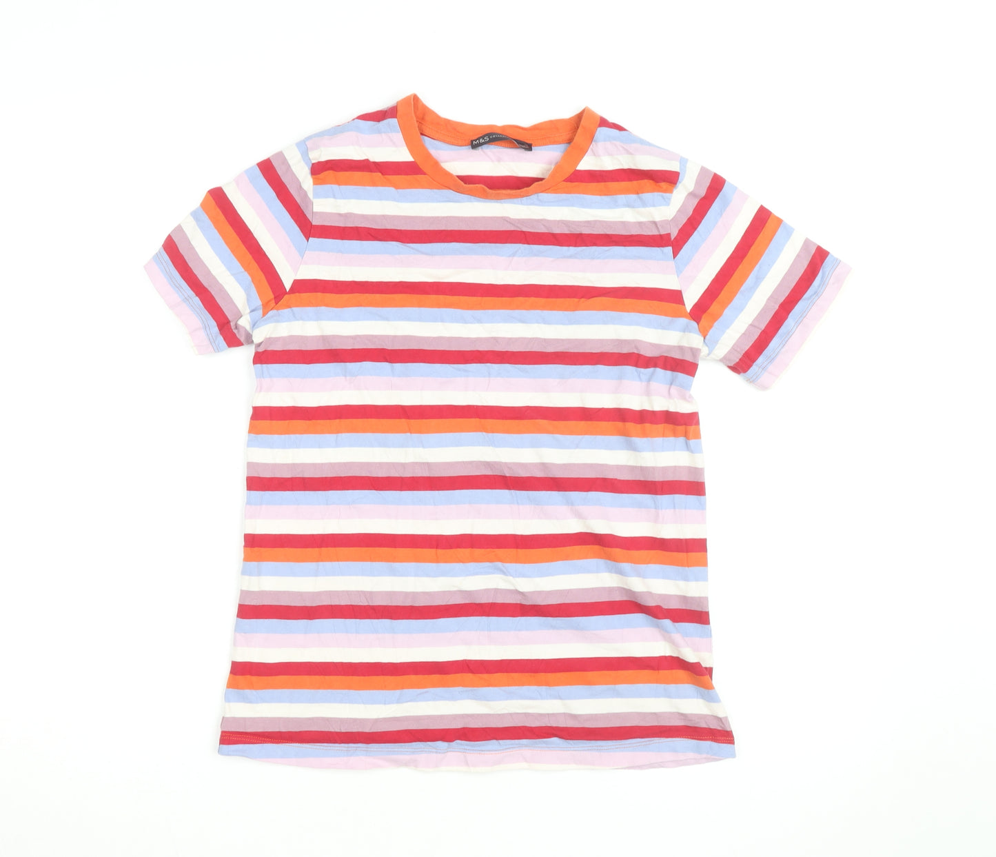 Marks and Spencer Women's Multicoloured Striped Cotton T-Shirt Size 10