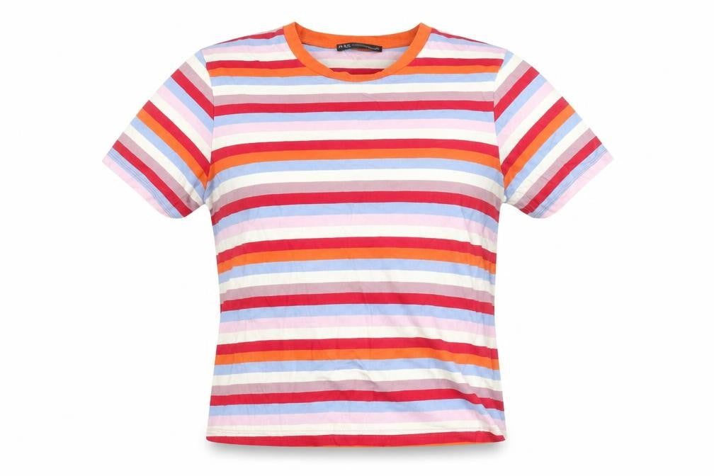Front view of Marks & Spencer Women's Multicoloured Striped Cotton T-Shirt, size 10