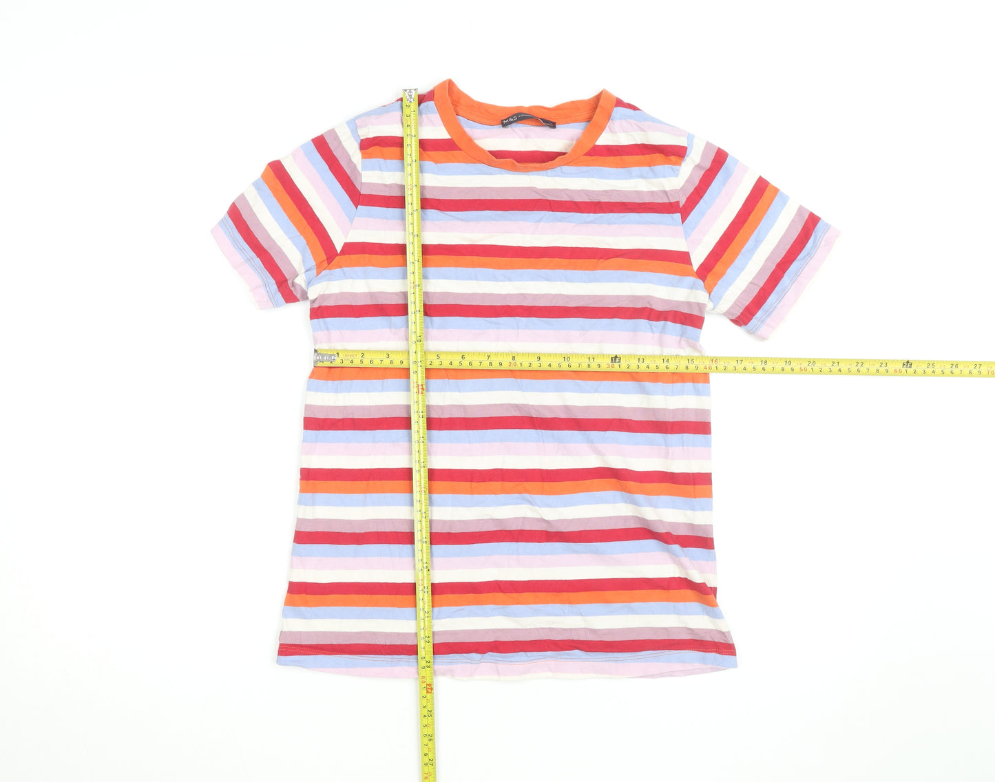 Marks and Spencer Women's Multicoloured Striped Cotton T-Shirt Size 10
