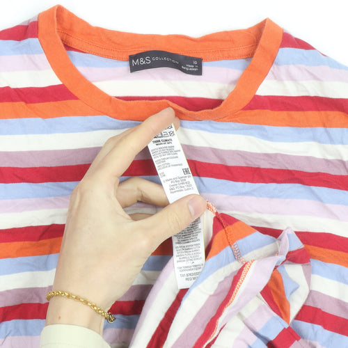 Marks and Spencer Women's Multicoloured Striped Cotton T-Shirt Size 10