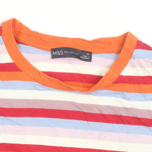 Marks and Spencer Women's Multicoloured Striped Cotton T-Shirt Size 10