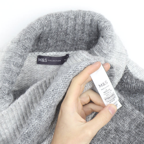 Marks and Spencer Men's Grey Roll Neck Chunky Knit Jumper Medium