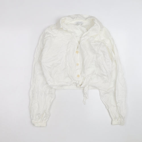 Topshop Women White Cropped Button-Up Long Sleeve Shirt Size 10