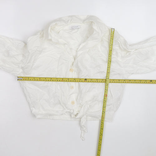 Topshop Women White Cropped Button-Up Long Sleeve Shirt Size 10