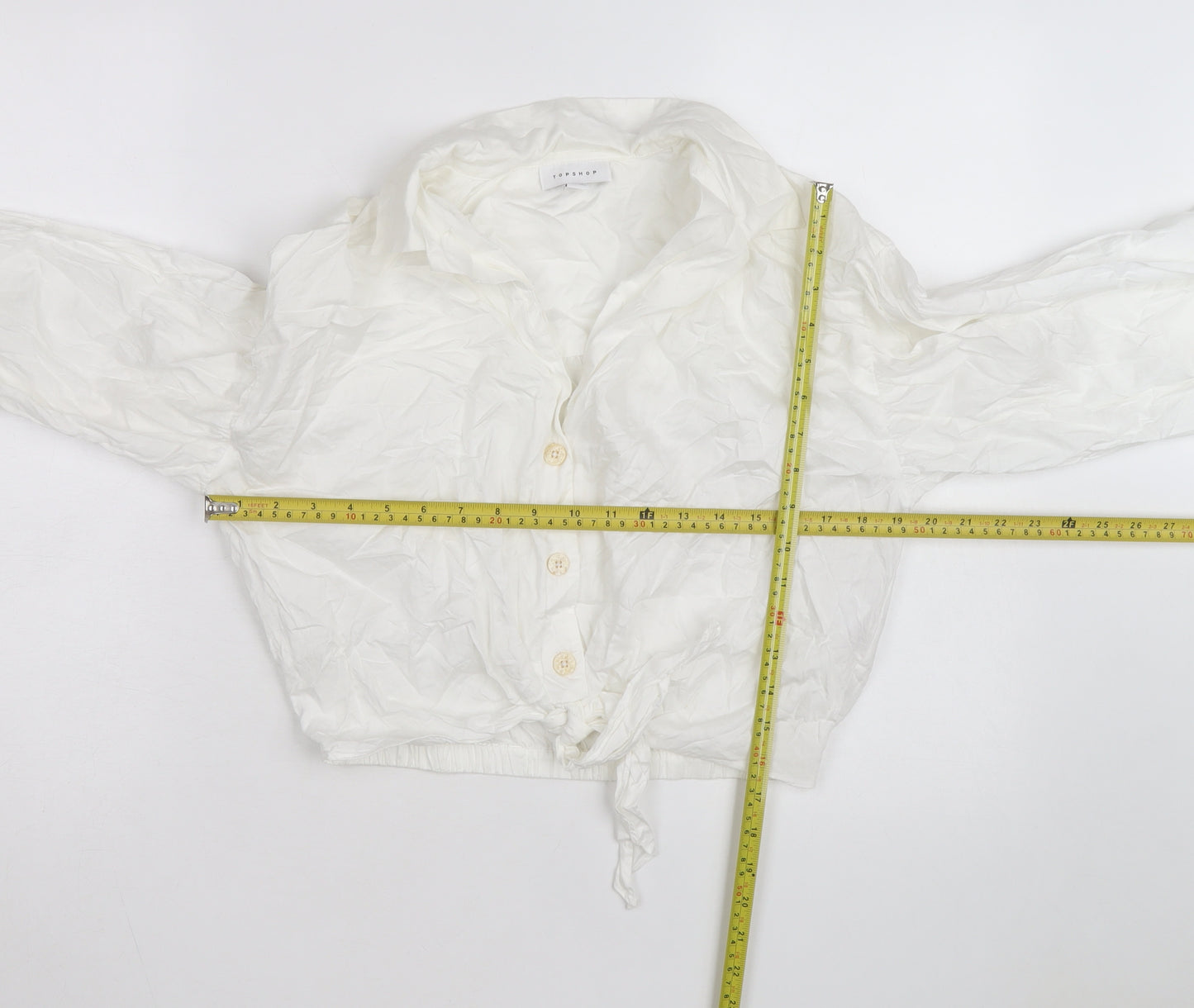 Topshop Women White Cropped Button-Up Long Sleeve Shirt Size 10