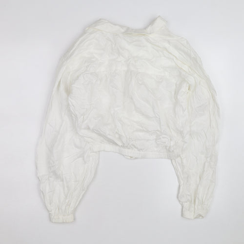 Topshop Women White Cropped Button-Up Long Sleeve Shirt Size 10