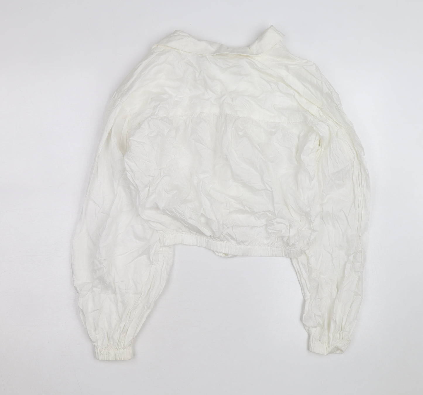 Topshop Women White Cropped Button-Up Long Sleeve Shirt Size 10