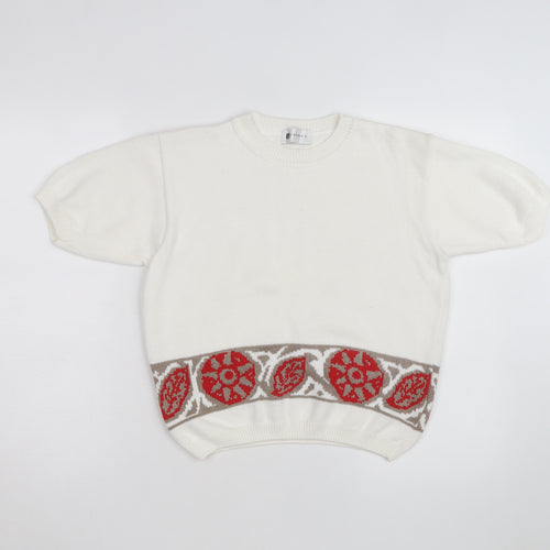 Classics Women's Ivory Short Sleeve Cotton Blend Pullover Jumper Size 10