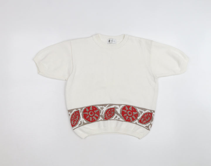 Classics Women's Ivory Short Sleeve Cotton Blend Pullover Jumper Size 10