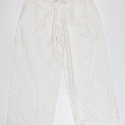 PrettyLittleThing Petite White Linen Cotton Crop Trousers Size 8